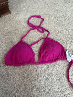 Fuchsia Textured Triangle Bikini Top